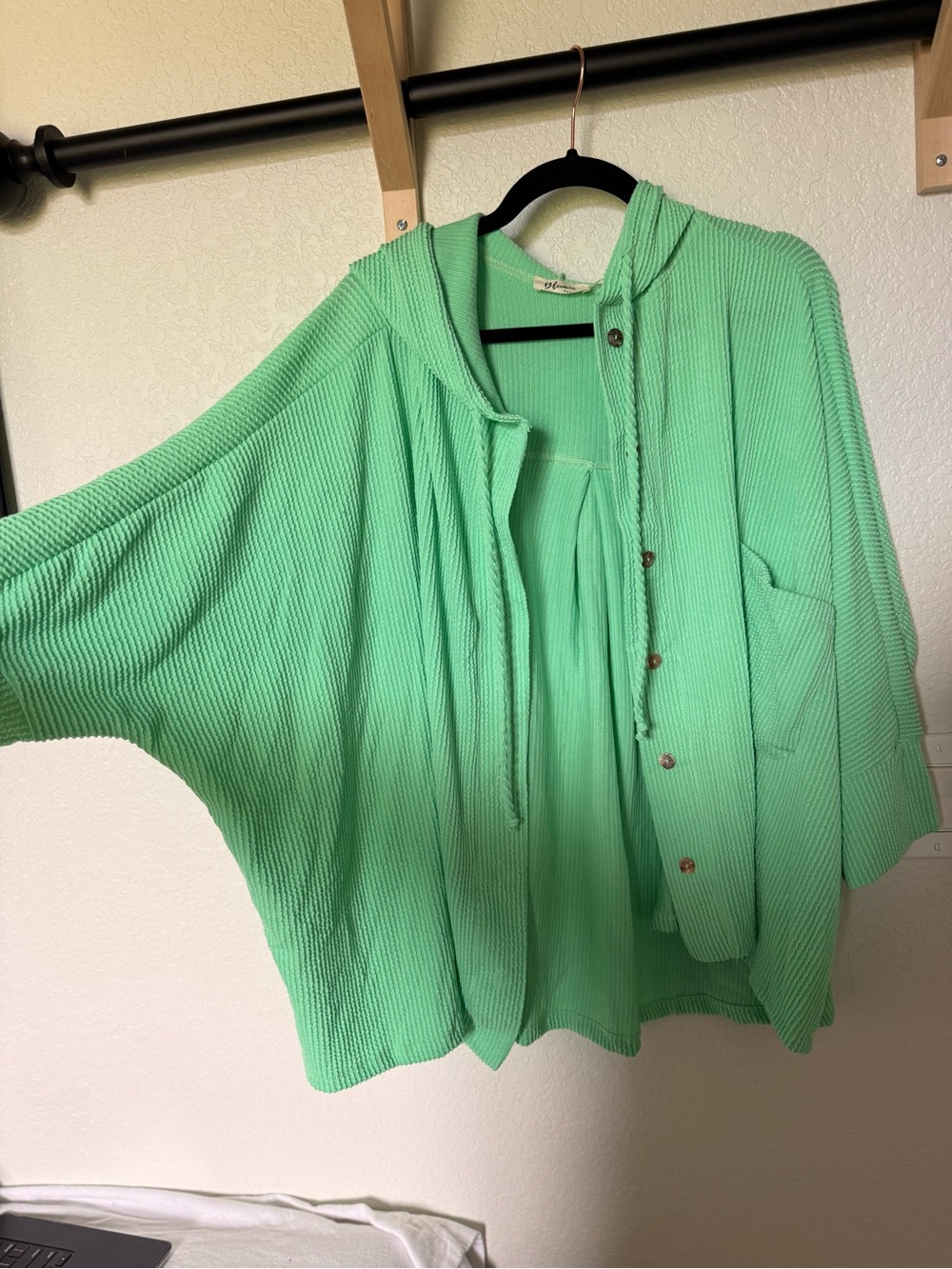 Women's Mint Green Hooded Button-Front Knit Cardigan